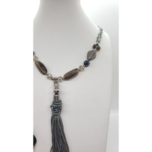 Vintage Beaded Tassel Necklace Glass Beads Multi Strand Boho Statement long - Picture 7 of 9